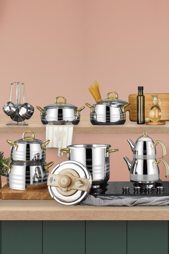 Akasya 18 Piece Steel Dowry Set - Gold - ACAR