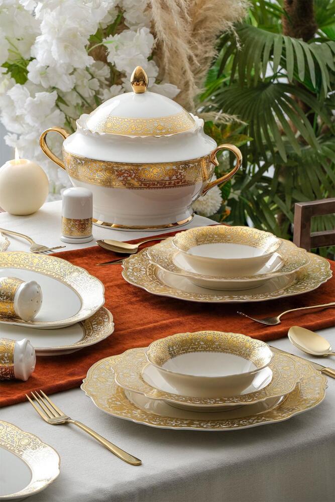 Alexandra 60 Piece Gold Porcelain Dinner Set For 12 People - 1