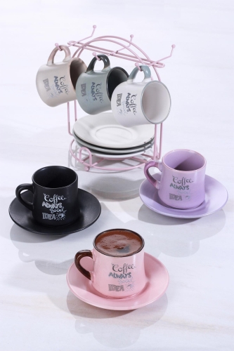 Always Metal Standlı 6lı Seramik Kahve Fincan Takımı - Acar