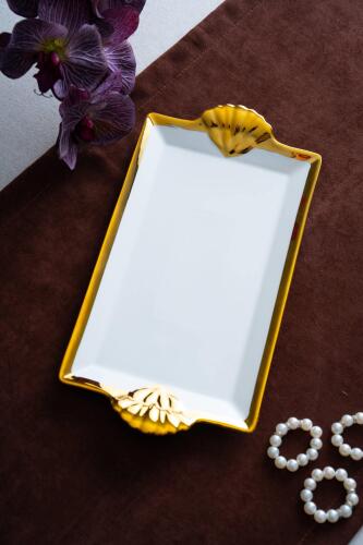 Arven Dikdörtgen Gold Sunum Tepsi - 33 cm - 2