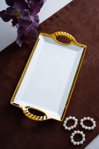Arven Dikdörtgen Gold Sunum Tepsi - 33 cm 