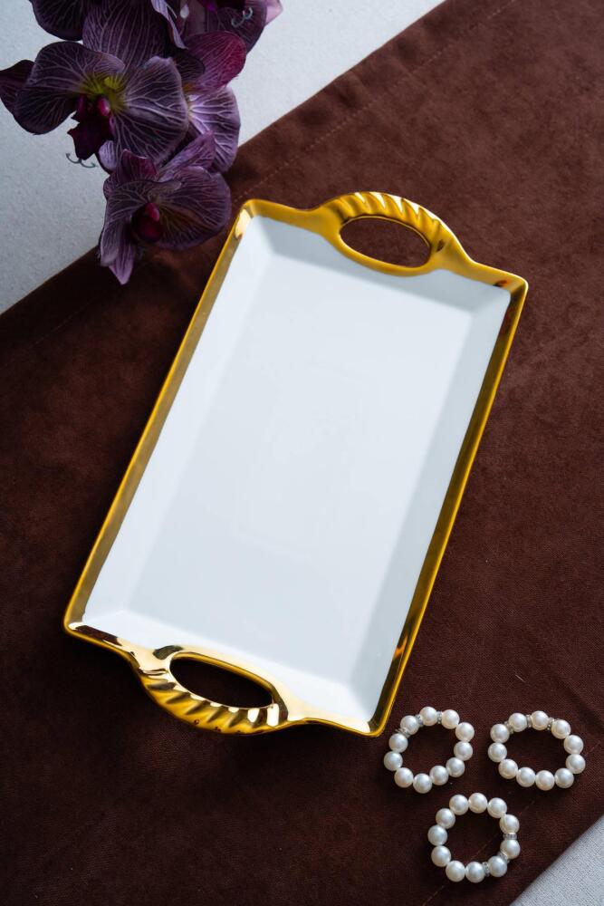 Arven Dikdörtgen Gold Sunum Tepsi - 33 cm - 1