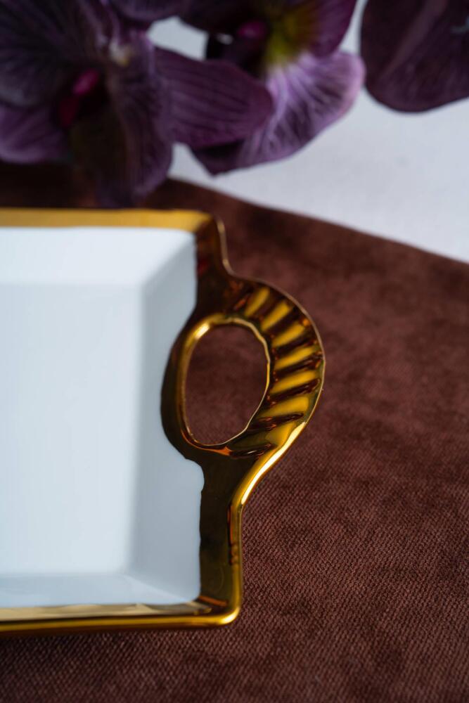 Arven Dikdörtgen Gold Sunum Tepsi - 33 cm - 2