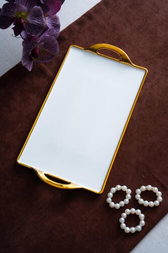 Arven Dikdörtgen Gold Sunum Tepsi - 33 cm 