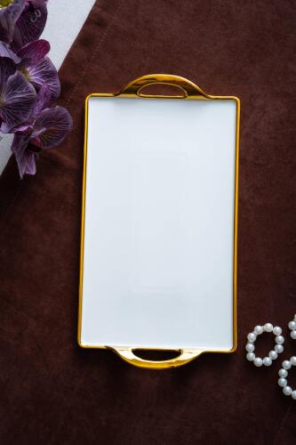 Arven Dikdörtgen Gold Sunum Tepsi - 33 cm - 2
