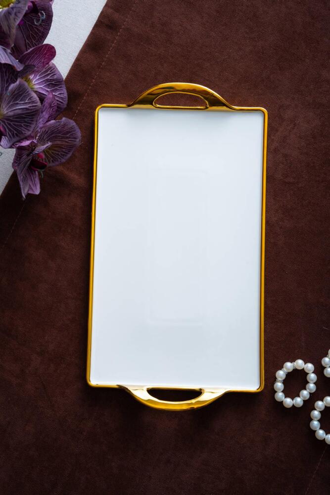 Arven Dikdörtgen Gold Sunum Tepsi - 33 cm - 2