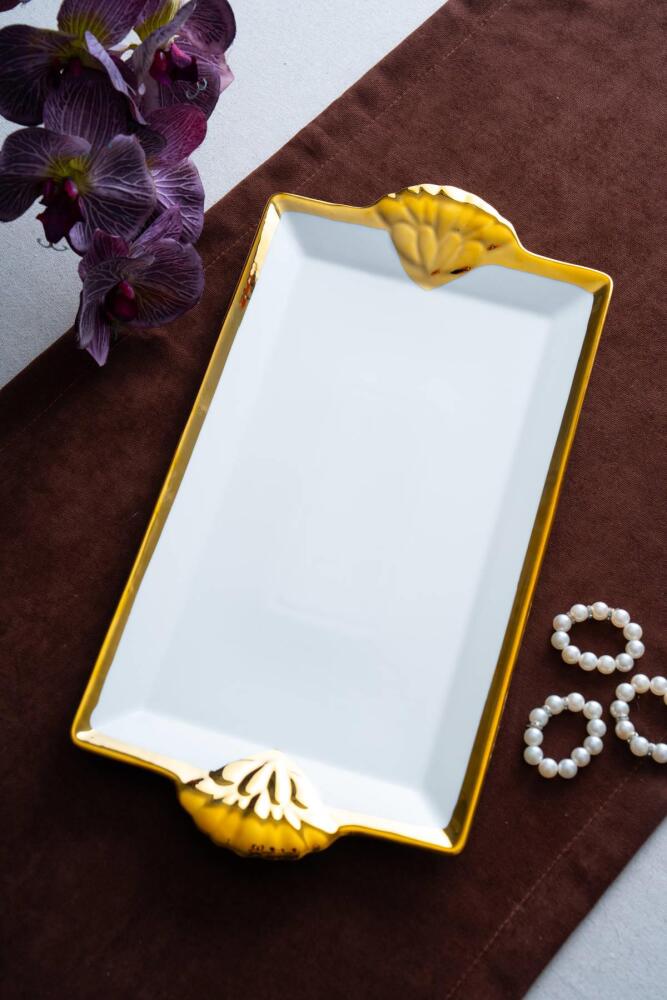 Arven Dikdörtgen Gold Sunum Tepsi - 41 cm - 2