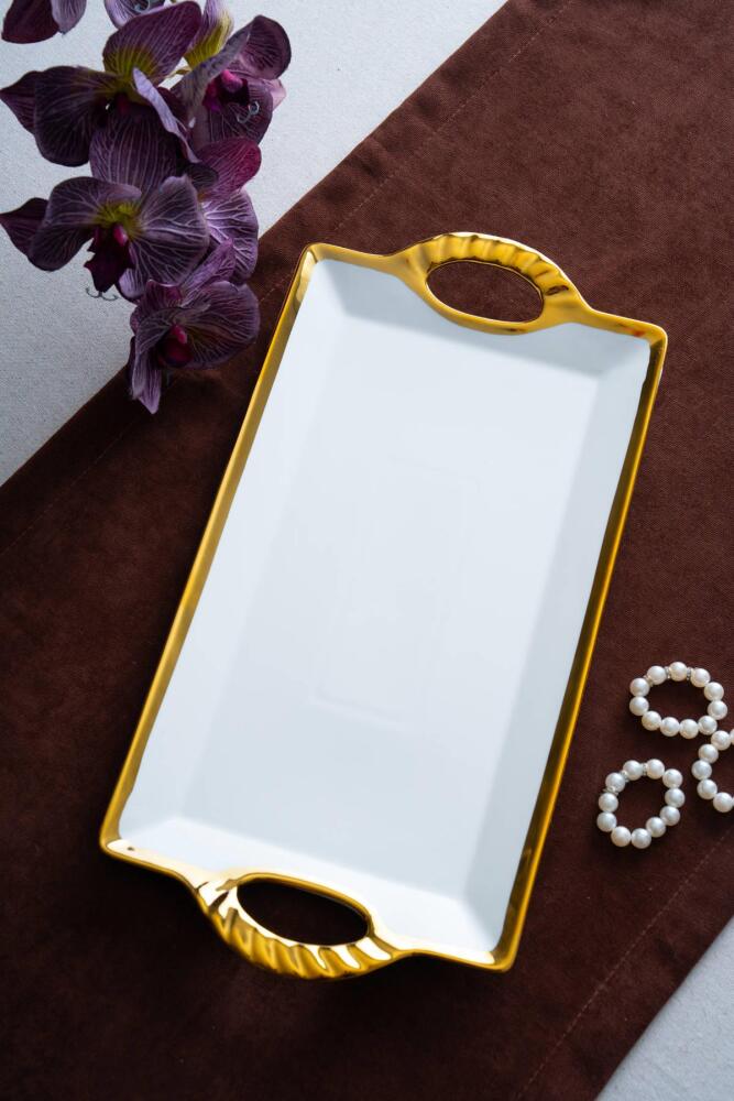 Arven Dikdörtgen Gold Sunum Tepsi - 41 cm - 1