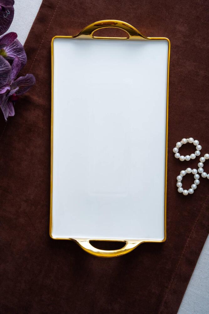 Arven Dikdörtgen Gold Sunum Tepsi - 41 cm - 2