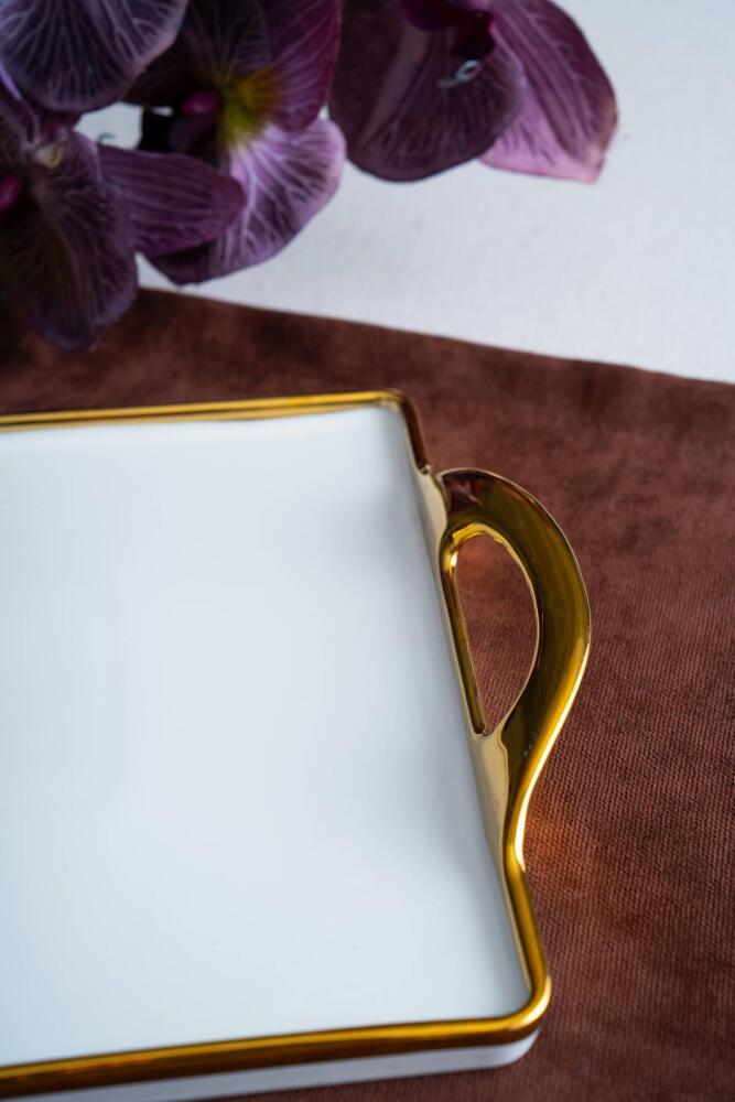 Arven Dikdörtgen Gold Sunum Tepsi - 41 cm - 5