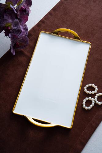 Arven Dikdörtgen Gold Sunum Tepsi - 41 cm - 8