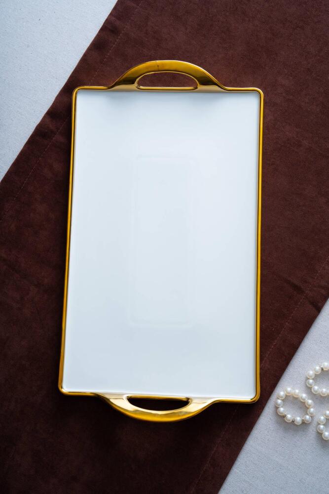 Arven Dikdörtgen Gold Sunum Tepsi - 45 cm - 1