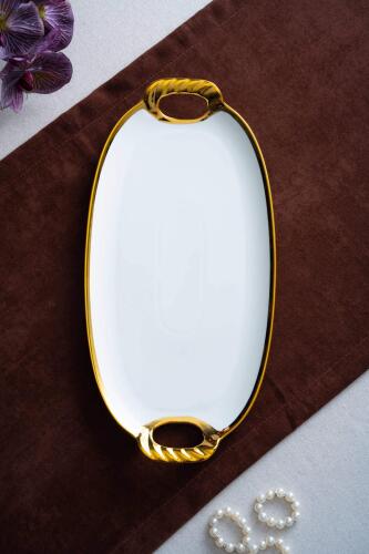 Arven Oval Gold Sunum Tepsisi - 41 cm 