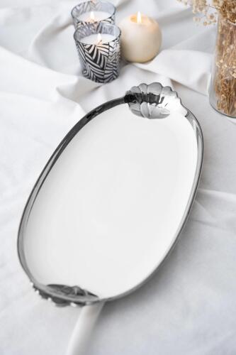 Arwen Oval Silver Sunum Tepsi - 40.5 cm - Acar