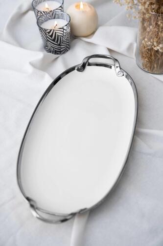 Arwen Oval Silver Sunum Tepsi - 40.5 cm - Acar