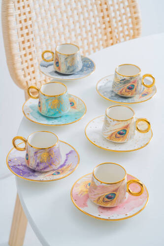 Astera 6 Kişilik Porselen Kahve Fincan Takımı - 90 ml - Acar