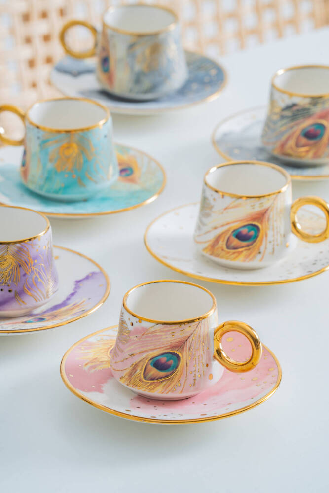 Astera 6 Kişilik Porselen Kahve Fincan Takımı - 90 ml - 2