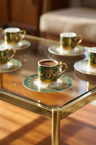 Astier 24K Altın Detaylı 6 Kişilik Porselen Kahve Fincanı Takımı - 100 ml - 1