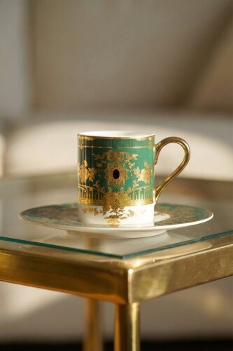 Astier 24K Altın Detaylı 6 Kişilik Porselen Kahve Fincanı Takımı - 100 ml - 2