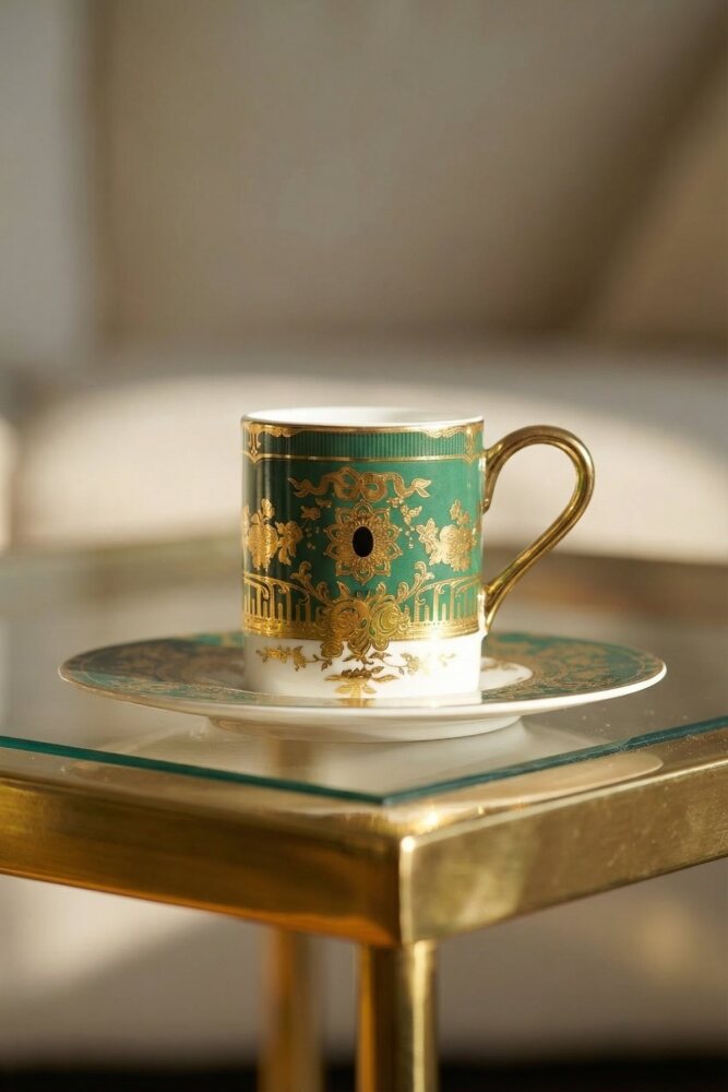 Astier 24K Altın Detaylı 6 Kişilik Porselen Kahve Fincanı Takımı - 100 ml - 2