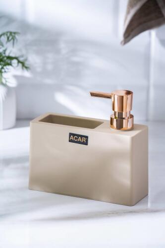 Astoria Akrilik Sünger Hazneli Sıvı Sabunluk - Krem/Bronz - 1