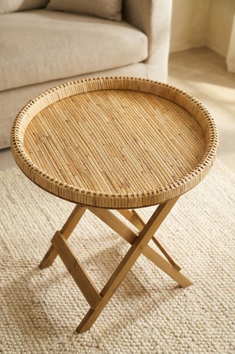Aura Ahşap Ayaklı Hasır Sehpa - 53 cm - 2