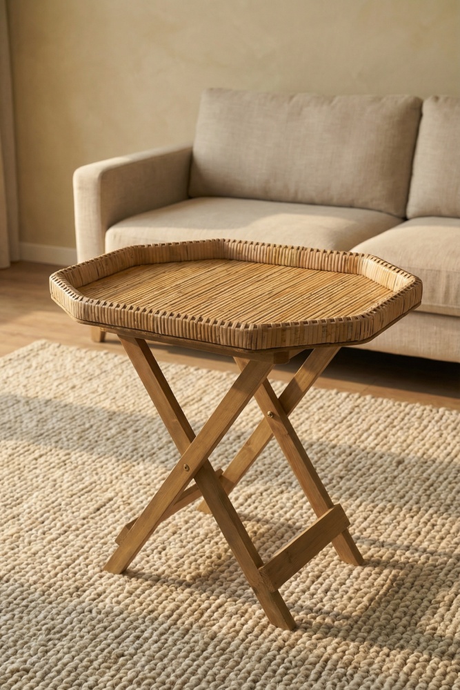 Aura Ahşap Ayaklı Hasır Sehpa - 62 cm - 1
