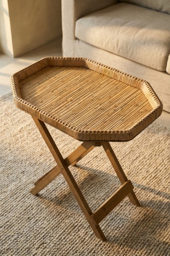 Aura Ahşap Ayaklı Hasır Sehpa - 62 cm - 2