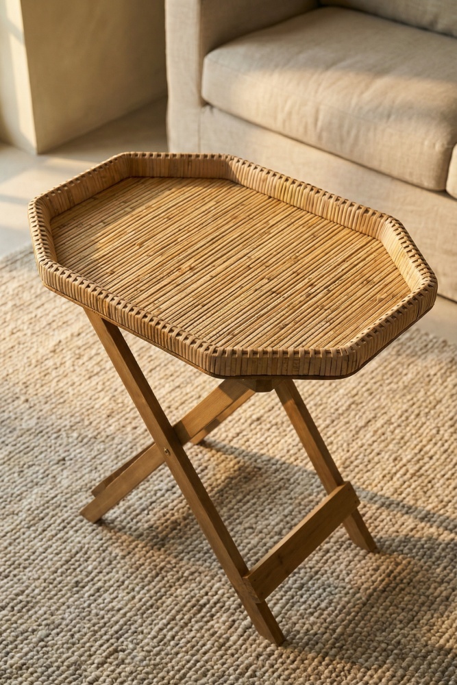 Aura Ahşap Ayaklı Hasır Sehpa - 62 cm - 2