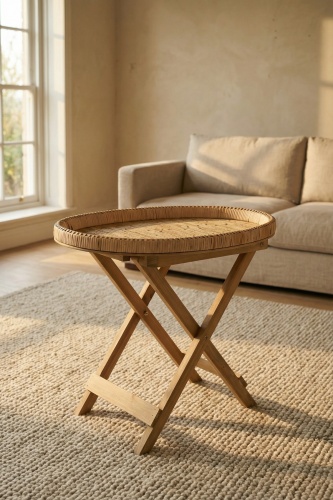 Aura Ahşap Ayaklı Hasır Sehpa - 62 cm - 1