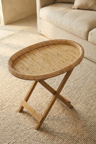 Aura Ahşap Ayaklı Hasır Sehpa - 62 cm - 2