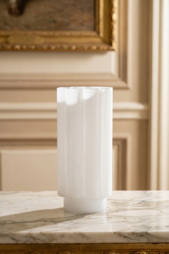 Aura Çizgili Cam Vazo Beyaz - 25 cm - 2