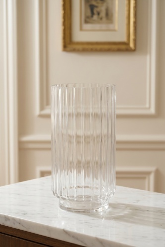 Aura Çizgili Şeffaf Cam Vazo - 25 cm - 2