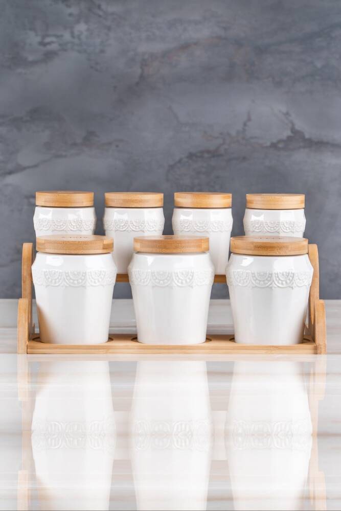 Bamboo 8 Parça Standlı Porselen Baharat Takımı - 1