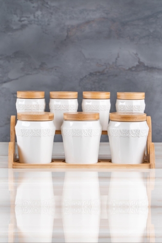Bamboo 8 Piece Stand Porcelain Spice Set - Acar