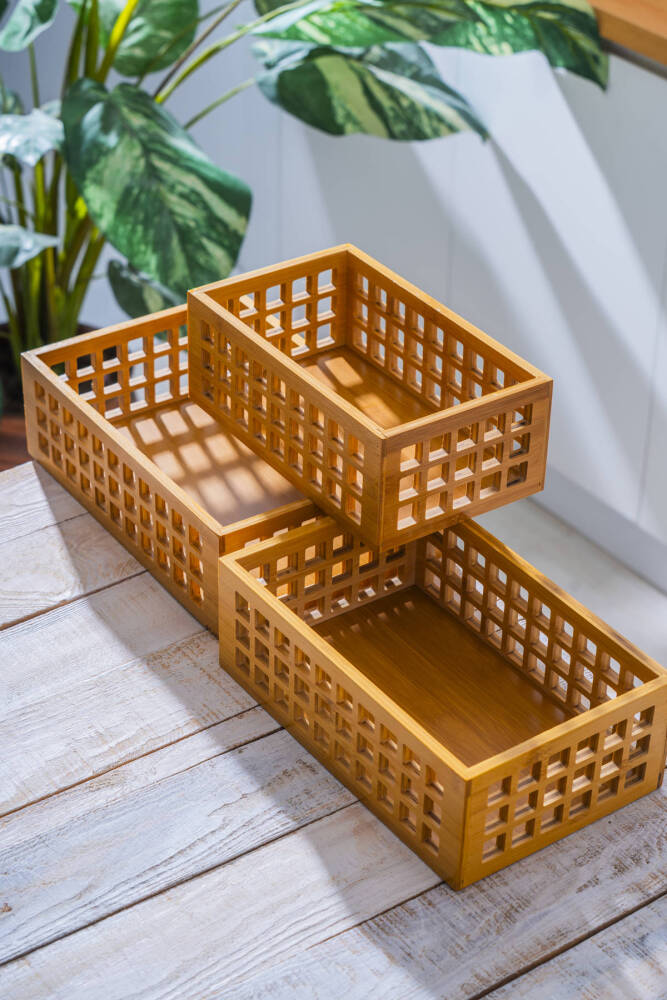 Bambu 3 lü Dikdörtgen Organizer Kutu - 4
