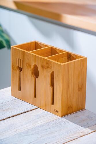 Bambu Çatal Kaşık Bıçak Standı - 23 cm - Acar