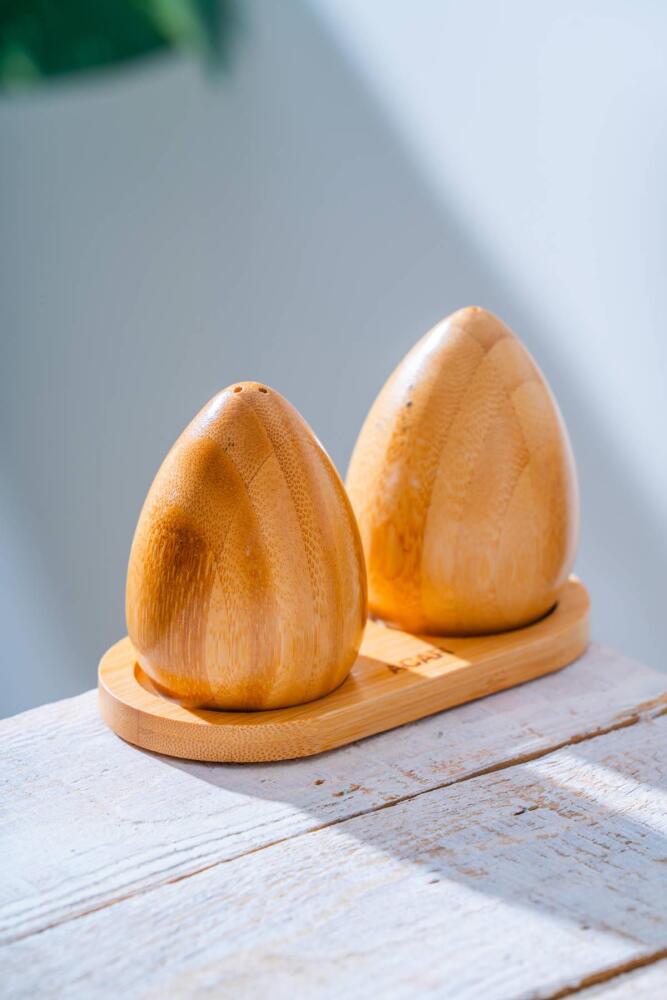 Bambu Standlı 2 li Tuzluk/Biberlik Seti - 14 cm - 1