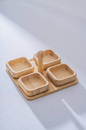 Bambu Standlı 4 lü Sunum Kase Seti - Acar