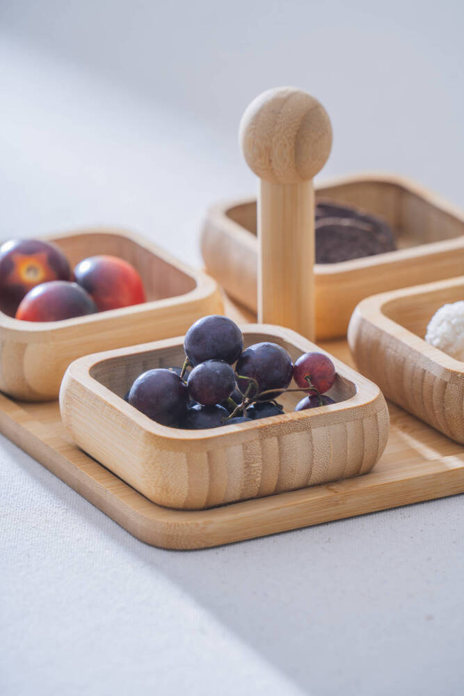 Bambu Standlı 4 lü Sunum Kase Seti - 3
