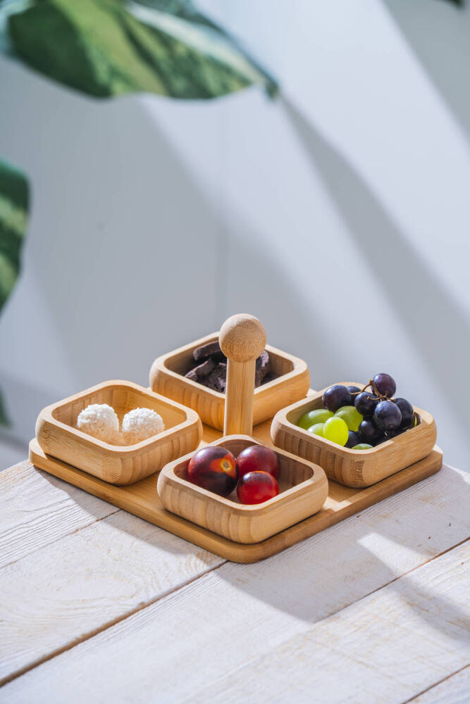 Bambu Standlı 4 lü Sunum Kase Seti - 5