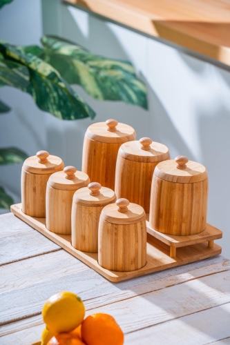 Bambu Standlı 7 li Baharat Takımı - 1