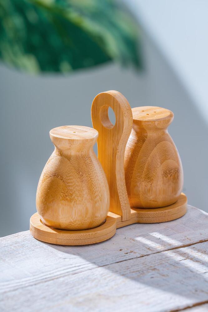 Bambu Standlı Tuzluk/Biberlik Seti - 15 cm - 1