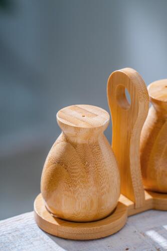 Bambu Standlı Tuzluk/Biberlik Seti - 15 cm - 2