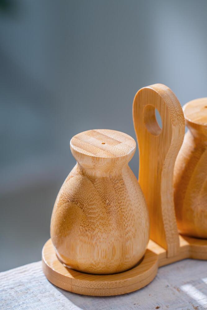 Bambu Standlı Tuzluk/Biberlik Seti - 15 cm - 2