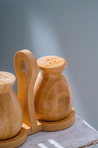 Bambu Standlı Tuzluk/Biberlik Seti - 15 cm - 3