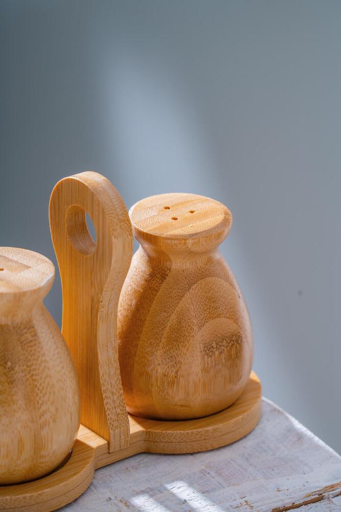Bambu Standlı Tuzluk/Biberlik Seti - 15 cm - 3