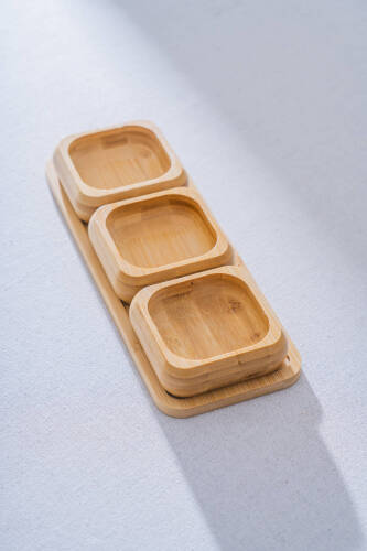 Bambu Tepsili 3 lü Sunum Kase Seti - Acar