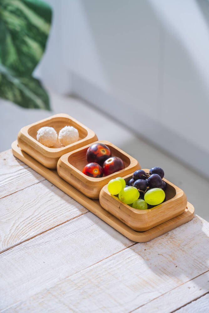 Bambu Tepsili 3 lü Sunum Kase Seti - 5