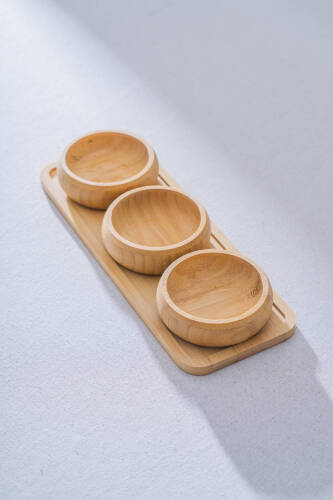 Bambu Tepsili 3 lü Sunum Kase Seti - Acar